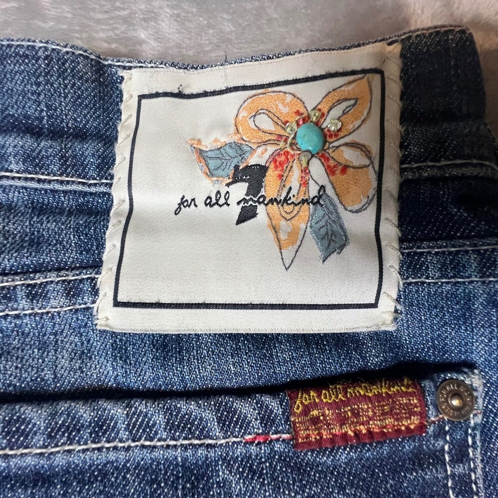 Seven for All Mankind Bootcut Jeans Distressed Frayed Hem Blue Denim Size 28 - Picture 7 of 8